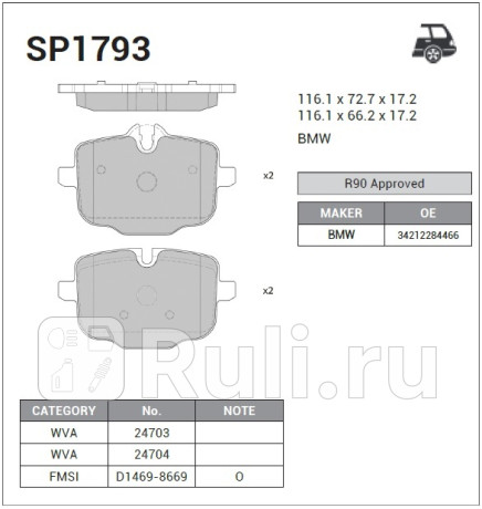 SP1793 - Колодки тормозные дисковые задние (HI-Q) BMW 5 F10 (2009-2017) для BMW 5 F10 (2009-2017), HI-Q, SP1793