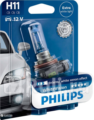 12362WHV1 - Лампа H11 (55W) PHILIPS White Vision для Автомобильные лампы, PHILIPS, 12362WHV1